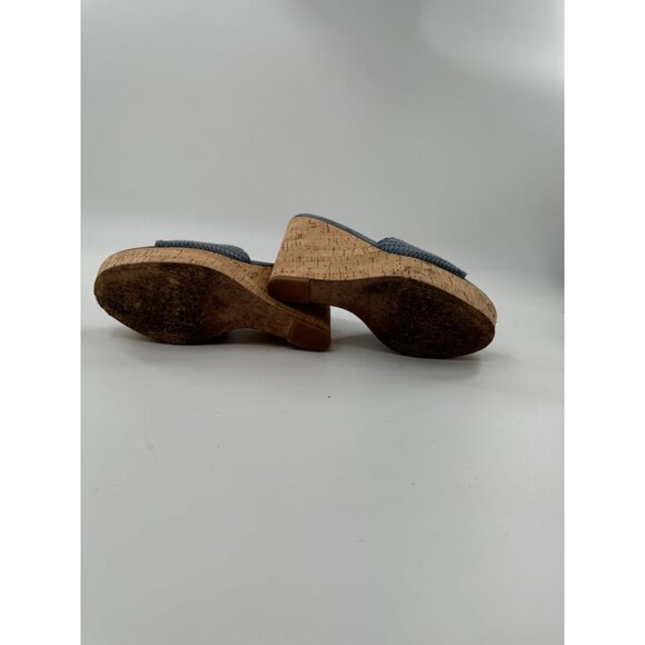Veronica Beard Dali Woven Platform 8M Cork Wedge Sandals Blue Braided Leather - Picture 7 of 8